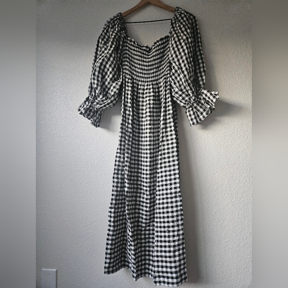 sleeper linenblend gingham atlanta midi dress, medium - Picture 6 of 11